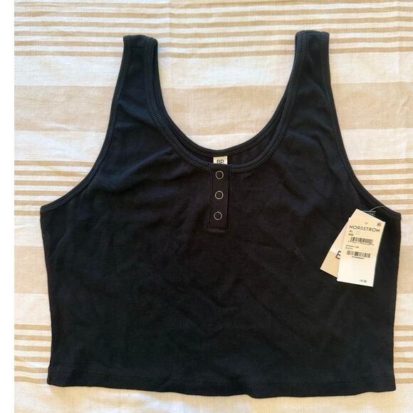 BP. NWT | Black Cotton Blend Henley Crop Tank Top | size XL - Picture 1 of 6